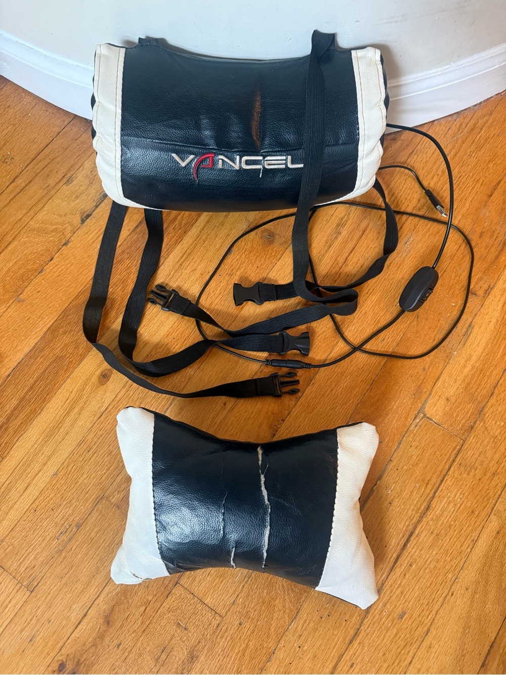 Vancel black and white faux leather pillow and back massager